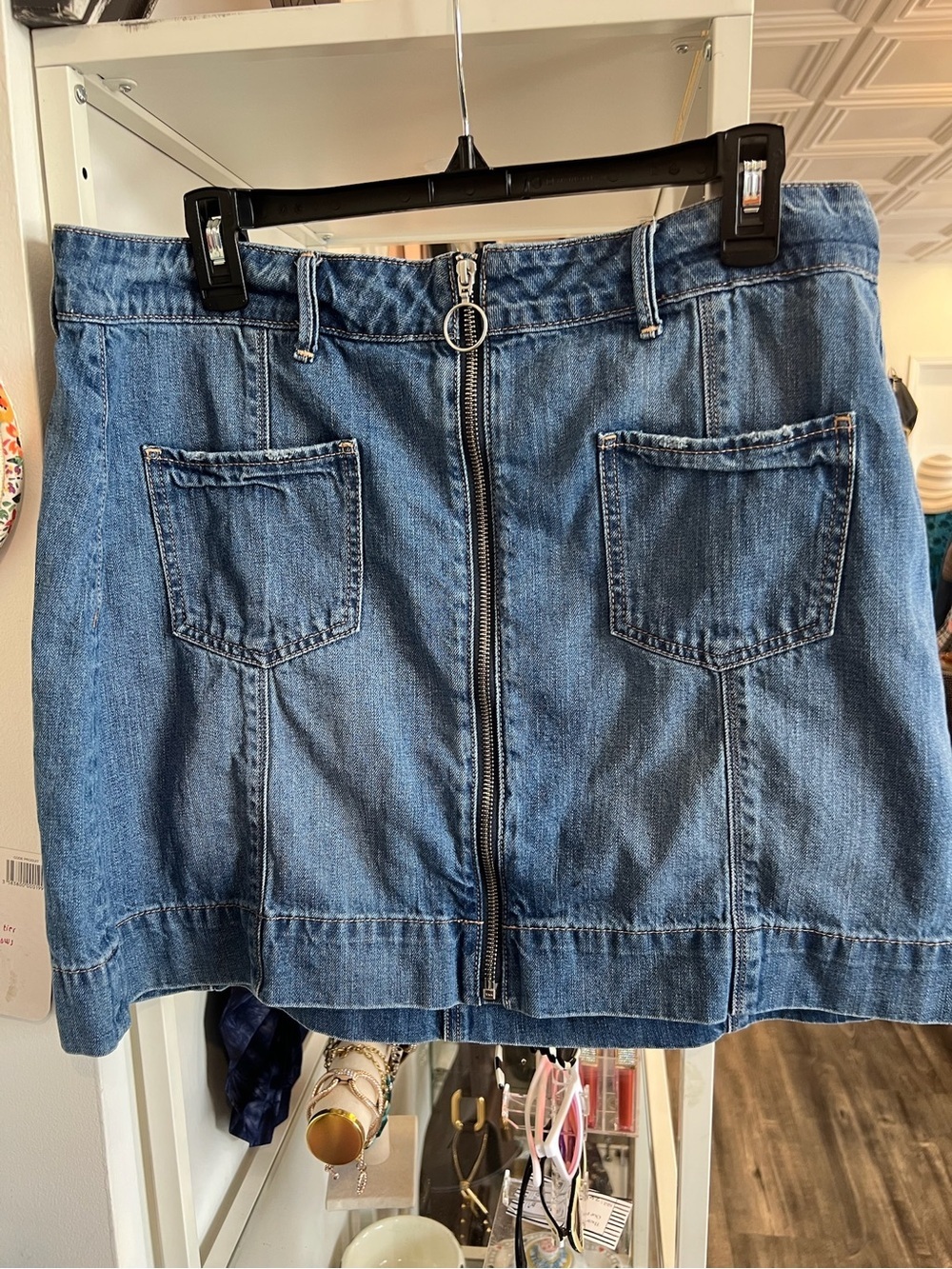American Eagle Outfitters Blue Front-Zip Denim Mini Skirt